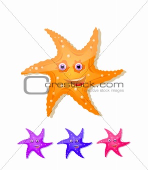 starfish with eyes and smile icon set