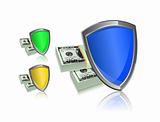 shield and money icon set - security protection concept