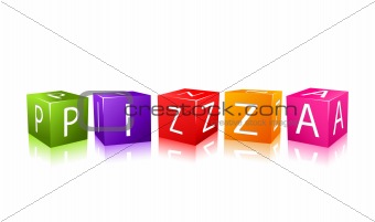 word pizza composed from colorful cubes