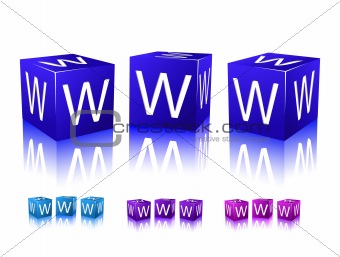 icons of www letters on blue and violet blocks