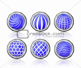 abstract blue white round globe icon set