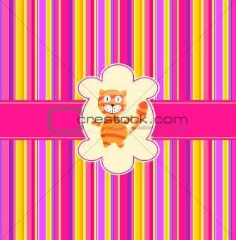 seamless striped pattern with red cat