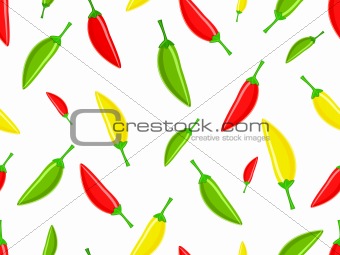 Seamless pattern with red green yellow hot chili peppers