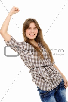 Excited youngwoman enjoying success