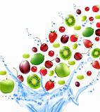 Fruits in water splash. Vector illustration