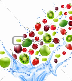 Fruits in water splash. Vector illustration
