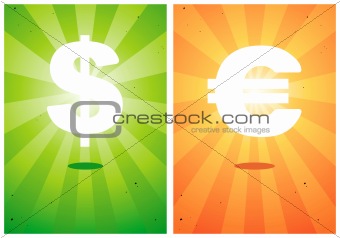 Illustrations of signs the dollar and euro