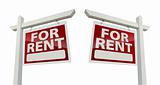 Left and Right Facing For Rent Real Estate Signs Isolated on a White Background with Clipping Path.