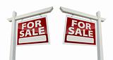Pair of Right and Left Facing For Sale Real Estate Signs Isolated on a White Background with Clipping Paths.