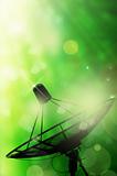 satellite dish antennas and abstract spring green background with light reflect