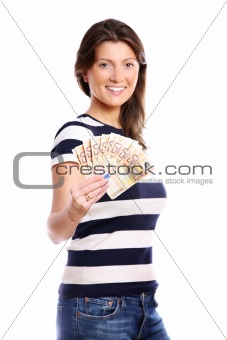 Woman with a fan of money