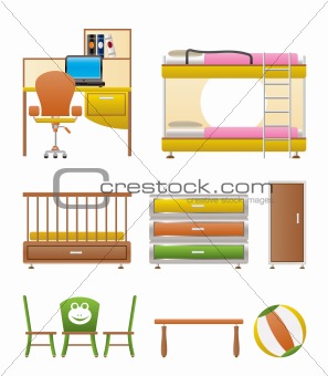 nursery and children room objects, furniture and equipment