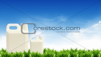 Milk tank with a bright sky.
