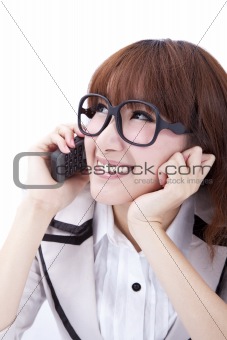 Happy business woman talking on the phone