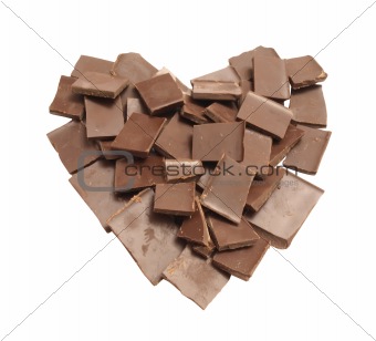 heart made from chocolate isolated on white