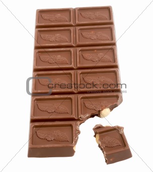 Milk chocolate with nuts isolated on white