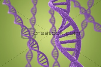 Purple DNA helices on a green background with shallow DOF