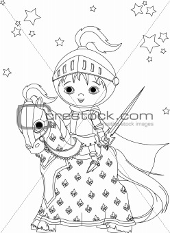 The Brave Knight on the horse coloring page 