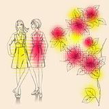 fashion girls  on a floral background
