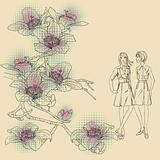 fashion girls  on a floral background