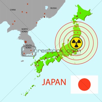 Japan map with danger on an atomic power station