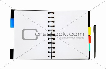 open notepad and pen on white background