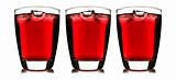 Three glass of red fruit juice with ice
