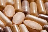 Medicinal pills piled up a bunch