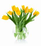 yellow tulip flowers in glass vase