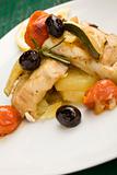 Baked Cod with olives and tomatoes