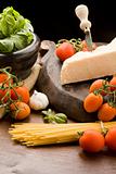 Ingredients for pasta with tomatoe sauce