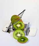 A healthy breakfast with a kiwifruit in the egg slicer