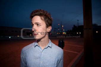 Young Man Outside at Night