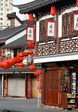 Shanghai old street decorated with red lanterns