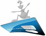 Grey man is surfing on a credit card.