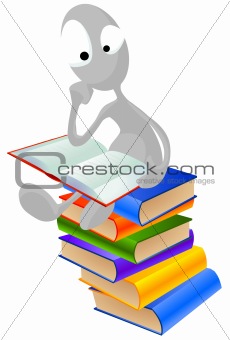 Man sitting on top of the books