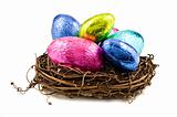 Colorful easter eggs in a nest