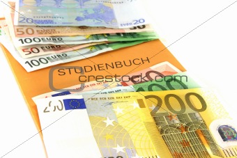 Study book with euro notes
