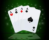 Four aces in green background