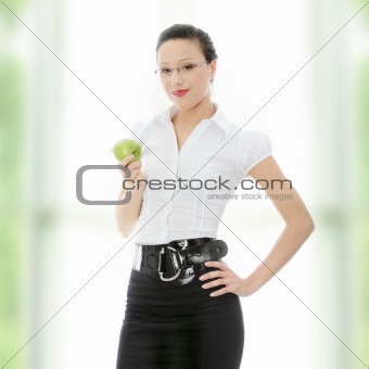 Businesswoman with green apple
