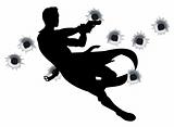 Action hero in gun fight silhouette
