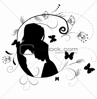 silhouette of couples man and woman on flowers background 