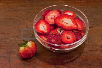 bowl of strawberries in sunlight