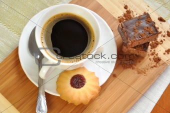 Morning coffee with biscuits and cake 