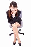 Portrait of beautiful business  woman sitting on chair isolated over white background