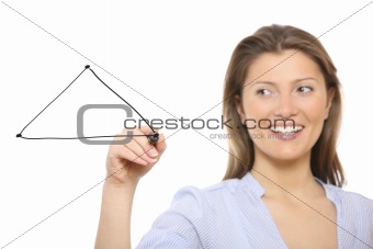 Nice woman drawing a triangle