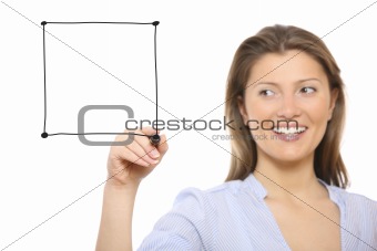 Nice woman drawing a square