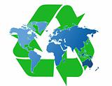 World map and recycling symbol