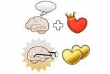 Thinking brain plus king of hearts, intelligence