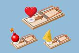 Heart, bomb and cheese mouse traps
